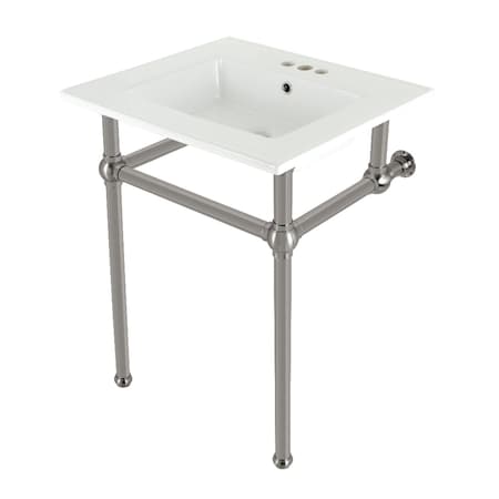25 Console Sink With Brass Legs 4Inch, 3 Hole, WhiteBrushed Nickel